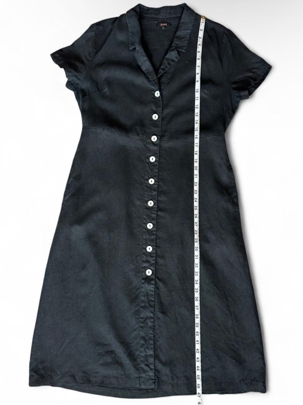 Quince 100% European Linen Button-Front Black Short-Sleeve Dress Women’s - Large - Picture 11 of 12